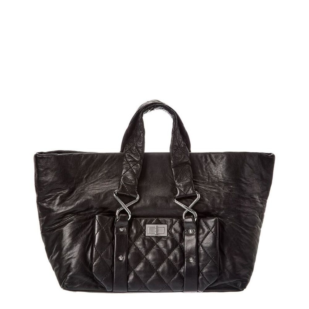 Chanel Black Lambskin Leather Cc Tote (Authentic Pre-Loved)